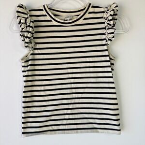 Kule The Kiki Top Tank Womens XS Cream Navy Ruffle Sleeve Striped Tee